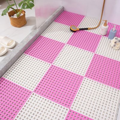 10pcs/9.7 Sqft Non-Slip Interlocking Tiles, 12" X 12" Splicing Bath Floor Mat, Waterproof Mat for Domestic or Commercial Use(Color:yellow) (Pink+white)
