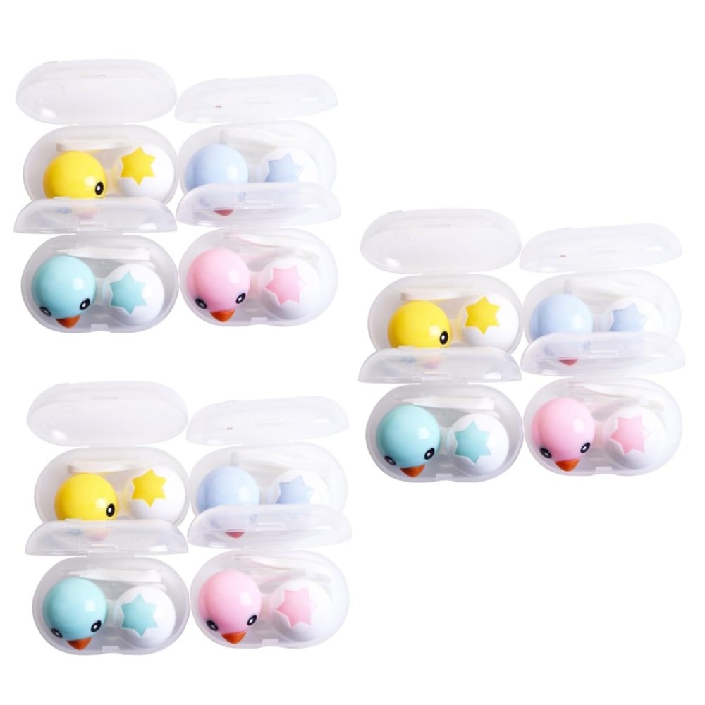 FRCOLOR 12pcs Cartoon Lens Case Holder Storage Box Container for Home and Travel Really Useful Lens Case Random Color