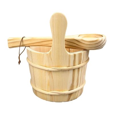 Sharplace Wooden Sauna Barrel Sauna Accessories Tub Barrel 5 L SPA Steaming Bathroom Tool Sauna Pail Set for Swimming Pool Bathroom SPA