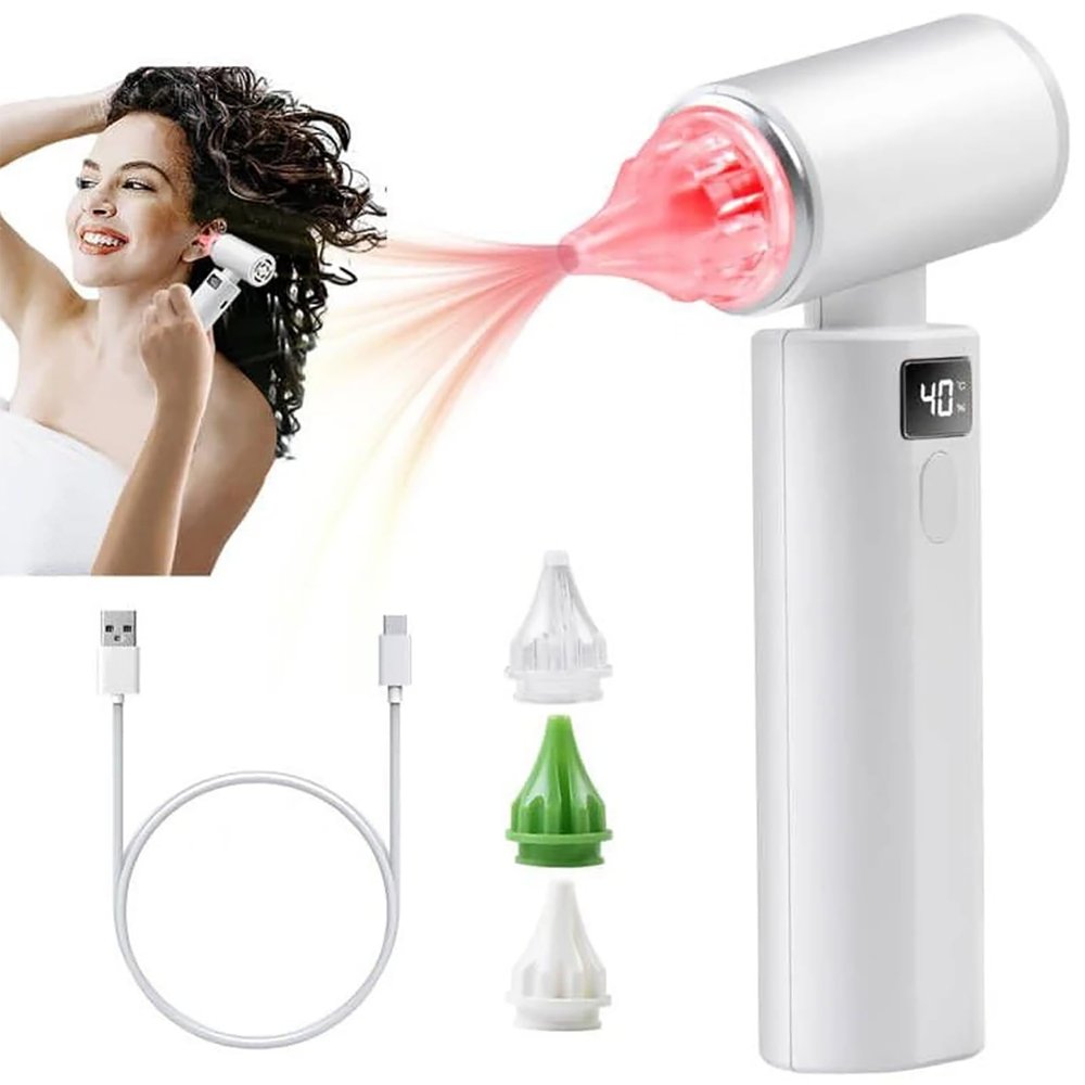 10W Electric Ear Dryer with 3 Earplugs, Rechargeable Ear Dryer with 650nm Red Light for Adults and Kids, Electronic Hot Air Ear Drying Device for Swimmers, Showers, Diving