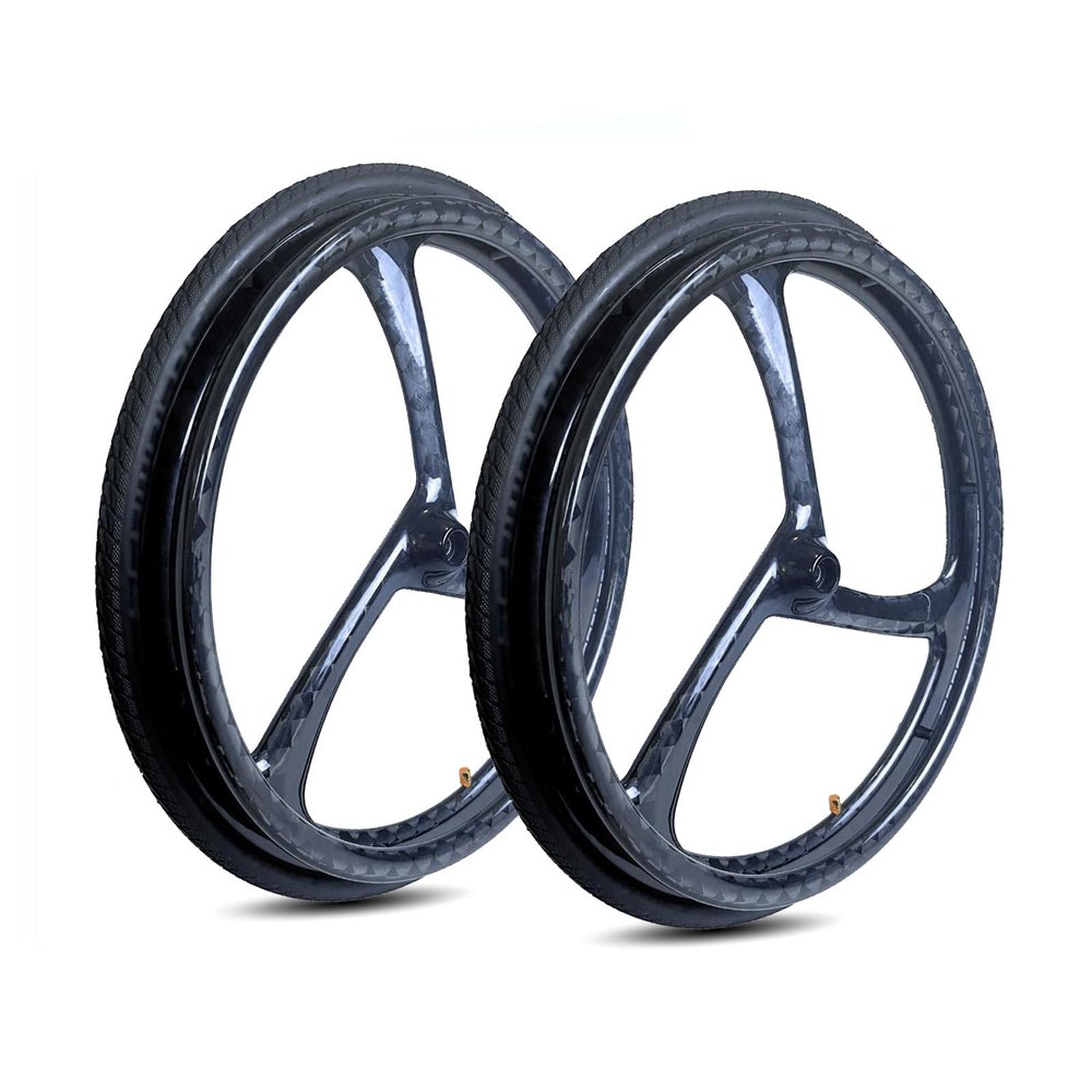 2PCS 24 Inch Sports Wheelchair Rear Wheel Replacement, Carbon Fiber Wheels, 241 Pneumatic Rubber Tires, 12.7mm(1/2") Bearing