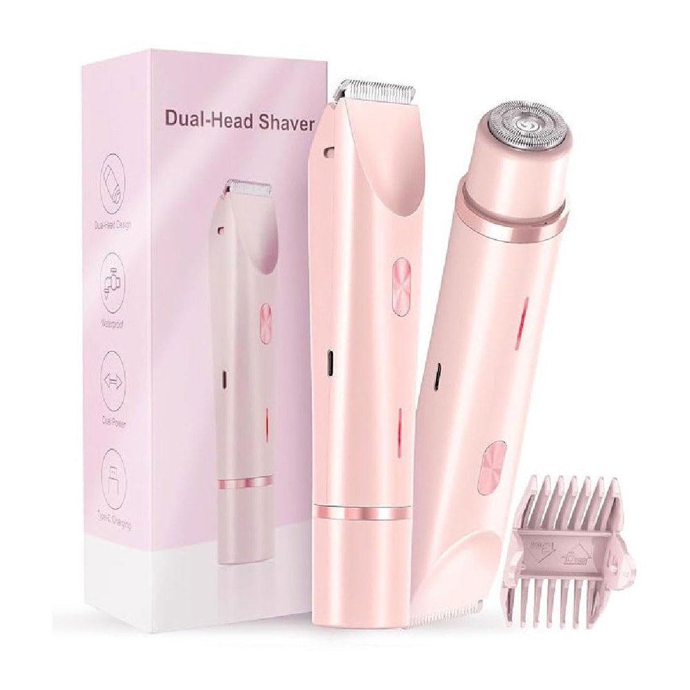 2 in 1 Women Electric Shaver, Dual-Head Bikini Trimmer for Women, Rechargeable Cordless Women's Body Shaver, IPX7 Waterproof Wet & Dry Hair Trimmer for Bikini Underarm Leg Arm Body Face