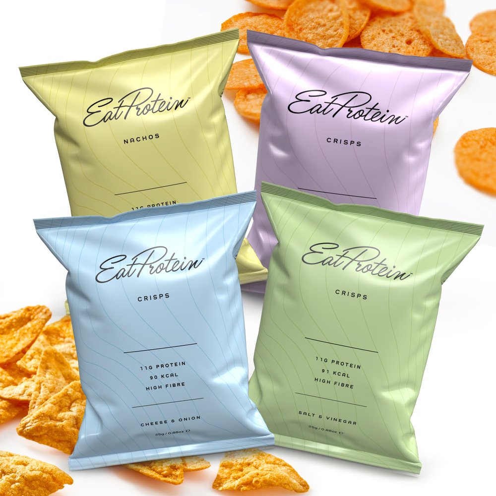 EatProtein Mixed Crisps Bundle 20 Pack | Low Calorie | High Protein | 5 Each of Barbecue, Cheddar Cheese Nachos, Salt & Vinegar, Cheese & Onion | Keto Friendly Healthy Snack | Vegetarian