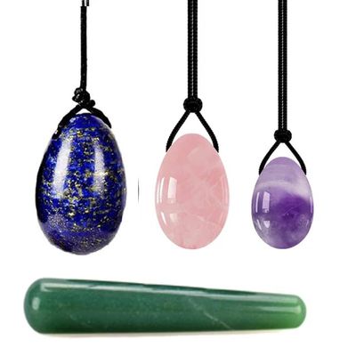 4 Pcs/Set Green Aventurine Quartz Egg Lazuli Stone Amethyst Jade Egg Set Kegel Exercise Massage Stick Crystal Jade Massage Tool