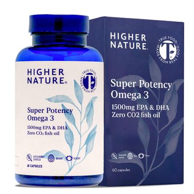 Higher Nature - Omega 3 2000mg with 1000mg EPA & 500mg DHA Per Serving - Super Potency Omega 3 True Food Formula Fish Oil Supplement - Supports Eye, Brain & Heart Health - 60 Capsules