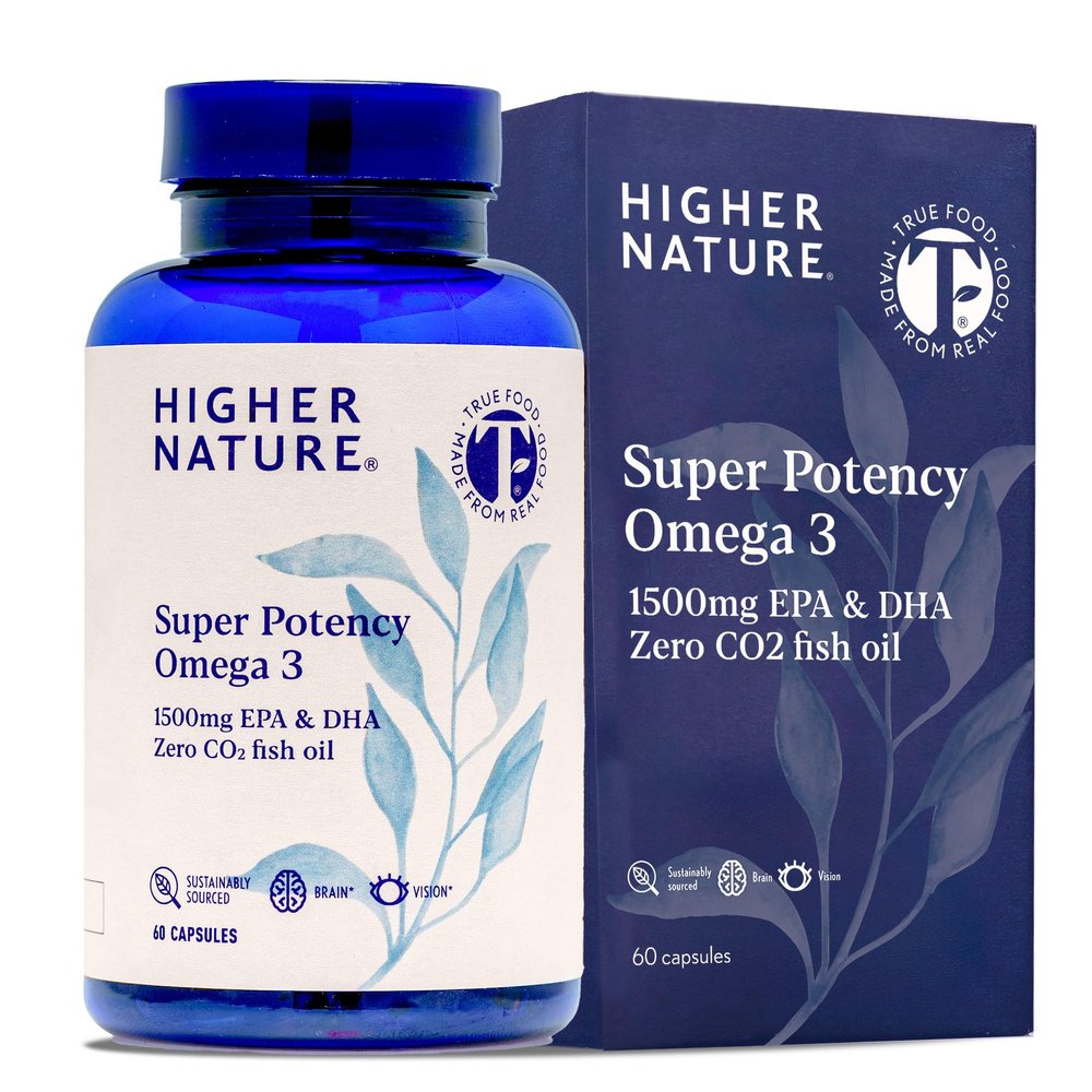 Higher Nature - Omega 3 2000mg with 1000mg EPA & 500mg DHA Per Serving - Super Potency Omega 3 True Food Formula Fish Oil Supplement - Supports Eye, Brain & Heart Health - 60 Capsules