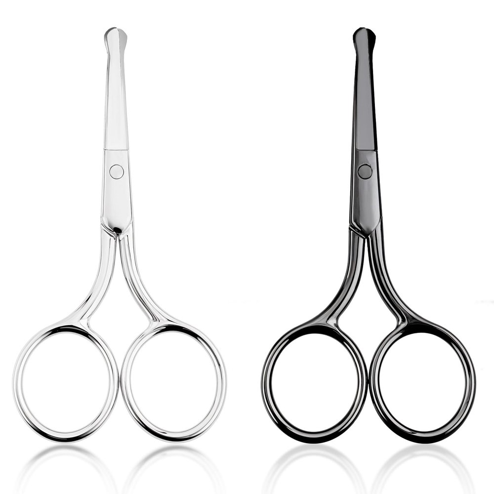 Gjinxi 2Pcs Nose Hair Scissors, Eyebrow Safety Nose Hair Trimmer for Men Women Lace Eyebrow Scissors Small Travel Face Cutting