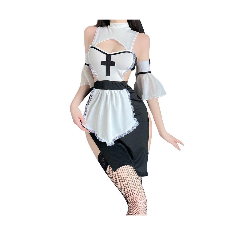 cxbyjyg Sweet maid uniform bare breasts seductive maid dress role play sweet lace maid sexy underwear Black