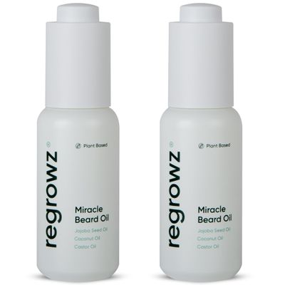 Regrowz Beard Oil for Men 2x 30ml  Nourishing Beard Growth Serum with Coconut & Jojoba Oils  Hydrates, Softens & Relieves Itchy Beards  Promotes Thicker, Fuller Beard  Beard Oil For Men Growth
