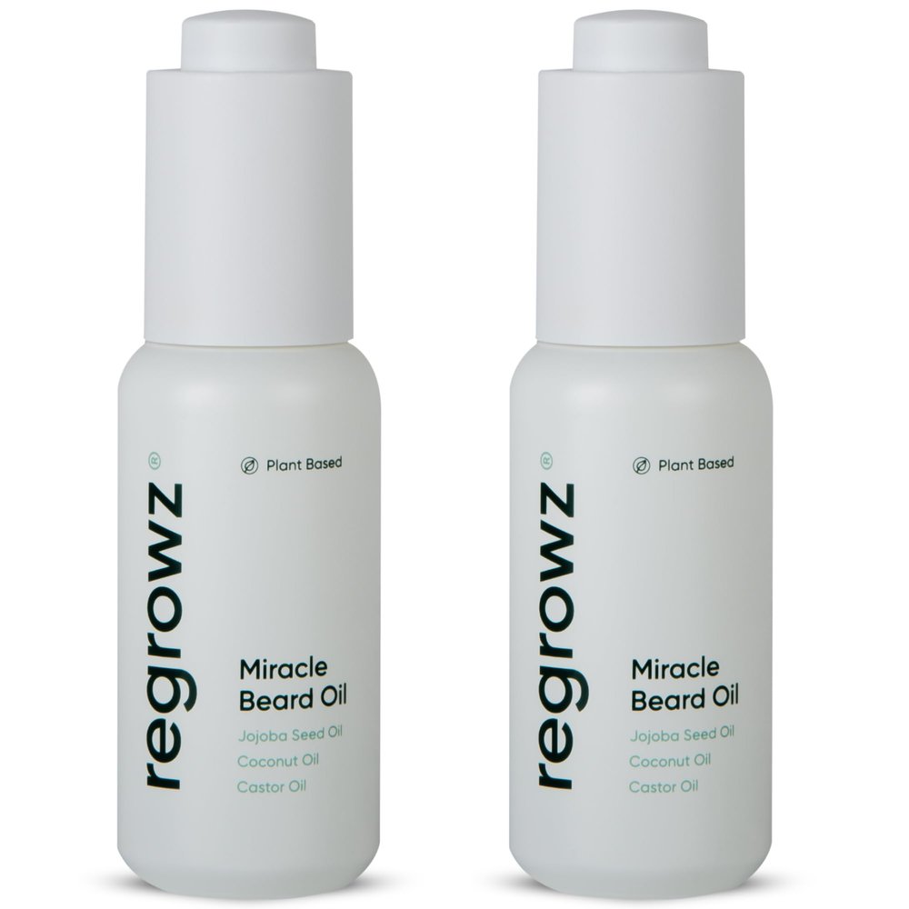 Regrowz Beard Oil for Men 2x 30ml  Nourishing Beard Growth Serum with Coconut & Jojoba Oils  Hydrates, Softens & Relieves Itchy Beards  Promotes Thicker, Fuller Beard  Beard Oil For Men Growth