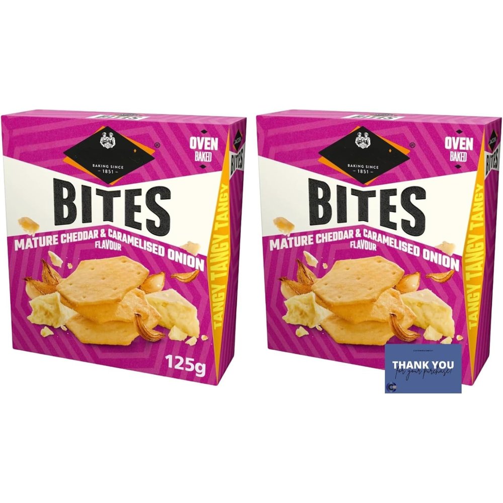Jacob's Bites Mature Cheddar & Onion Crackers (125g x 2) - Savory Snack with Bold Cheddar & Onion Flavor for Sharing & On-the-Go
