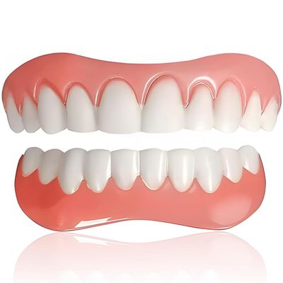 Dazzluxe 1 Pairs False Teeth Veneers Top And Bottom Instant Veneers Fake Teeth Cosmetic Dentures Veneers Teeth Whitening Temporary Smile Prosthesis Teeth for Men Women Adult