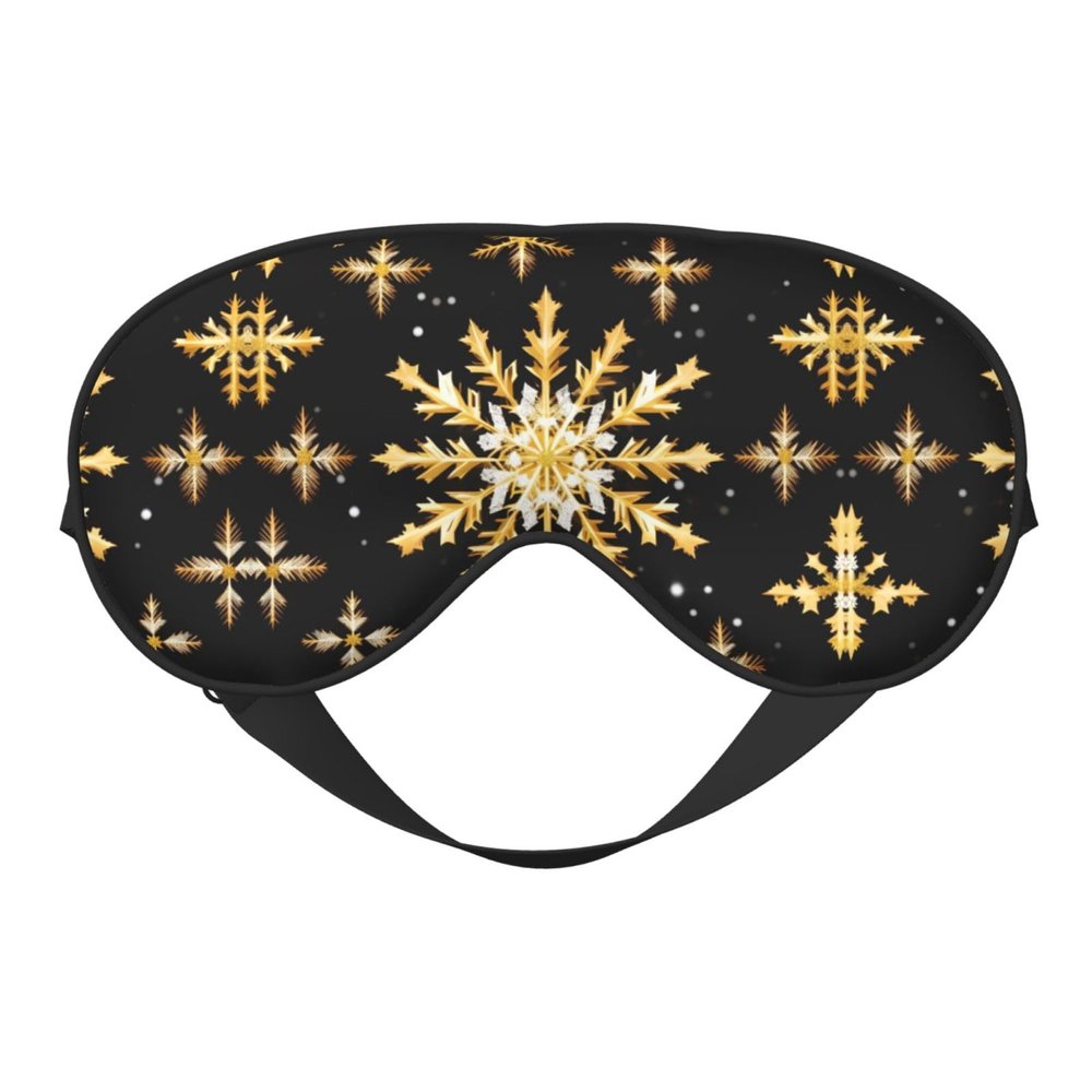 Golden Christmas Snowflake Print Block Out Light Eye Sleep Mask,Soft Breathable Eye Cover, for Sleeping Travel Home Nap