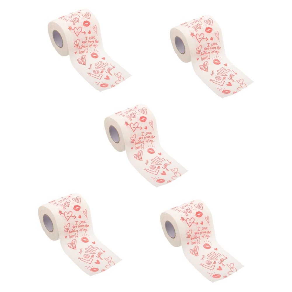 Beavorty 5rolls Valentine Printed Toilet Paper Roll Paper Valentine Printing Napkin Bathroom Roll Tissue