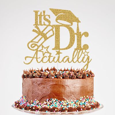 It's DR Actually Cake Topper, Future Doctor Cake Decorations, Class of 2024 Congrats Master Degree/Phd College Graduation Party Decorations Gold Glitter