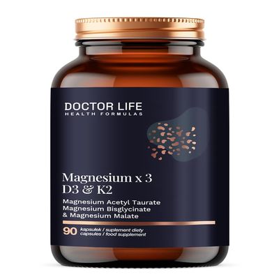 Magnesium x3 with Vitamin D3 & K2 - for Brain, Bone, Muscle, Heart and Cardiovascular Health - Triple Magnesium Blend with Glycinate, Acetyl Taurinate and Malate (90 Capsules)