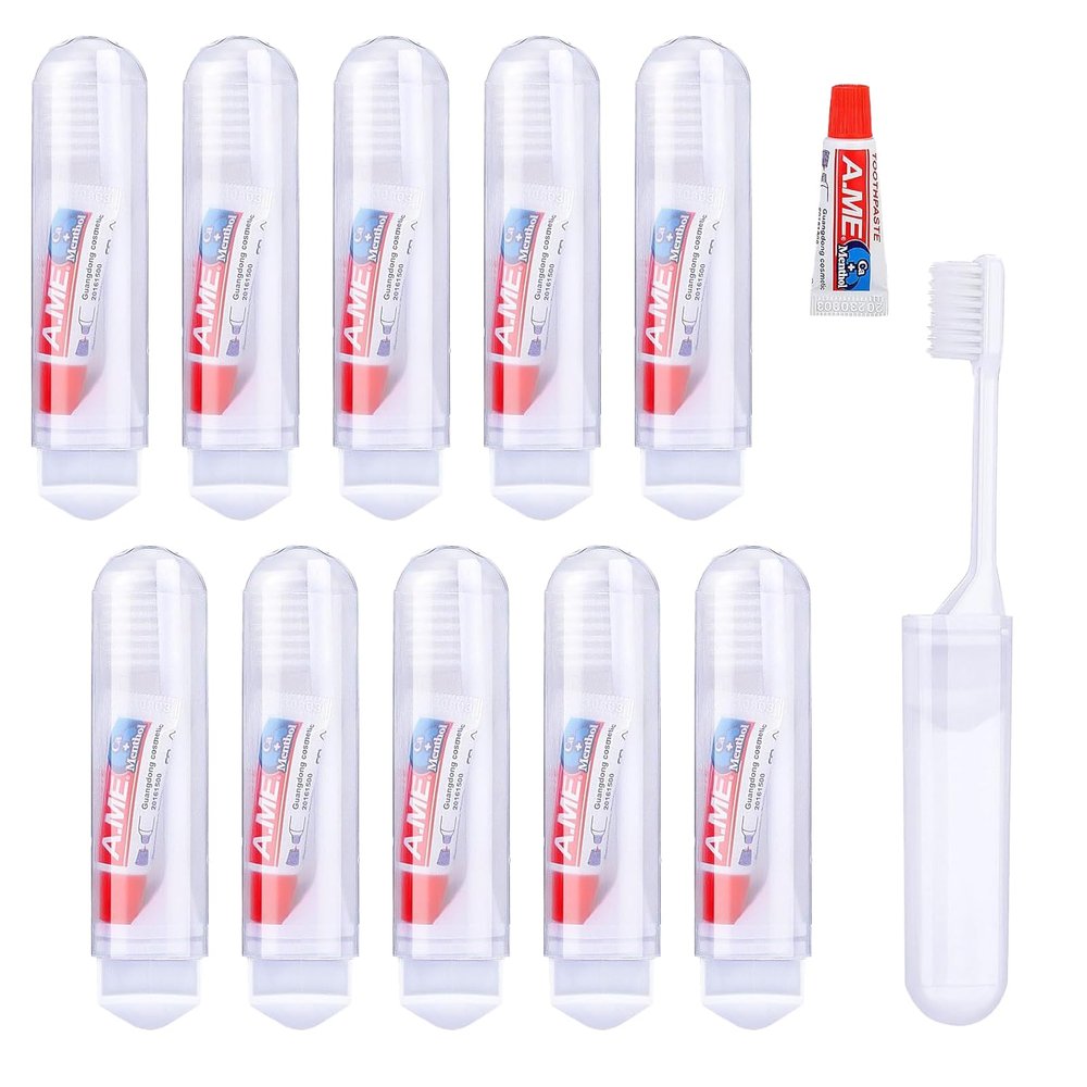 10 Pcs Mini Toothbrush, Travel Toothbrush Set with Mini Toothpaste, Portable Toothbrush for Families Travel Business Trip Camping Outdoor Activities