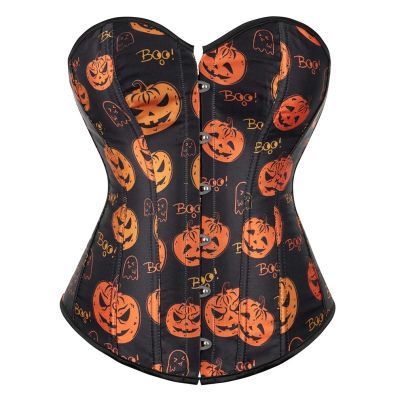 GMDNS Women'S Shapewear Christmas Corset Print Bustiers Halloween Corsets Vintage Sexy Pumpkin Skull Corsage Dance Costumes Plus Size 6Xl 71033-Black