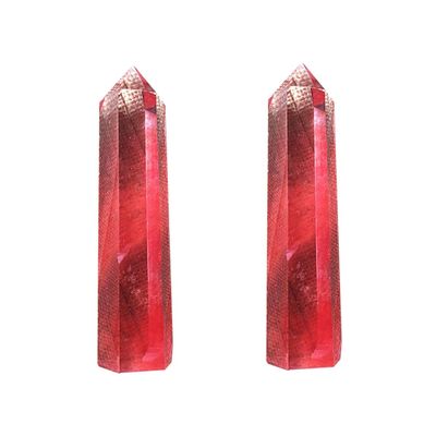 FRCOLOR 2pcs Natural Cristal Red Stone Fluorite Crystal Wand Hexagonal Point Healing Stone Decorative Protection Crystal