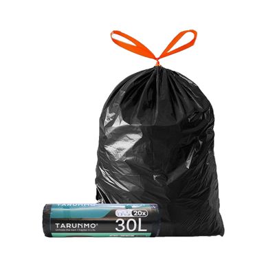 TARUNMO Bin Liners 20-30L,Black Pedal Bin Liners Red Drawstring,Strong Bin Bags Unscented for Office,Bin Liner Heavy Duty 54X62cm (100)