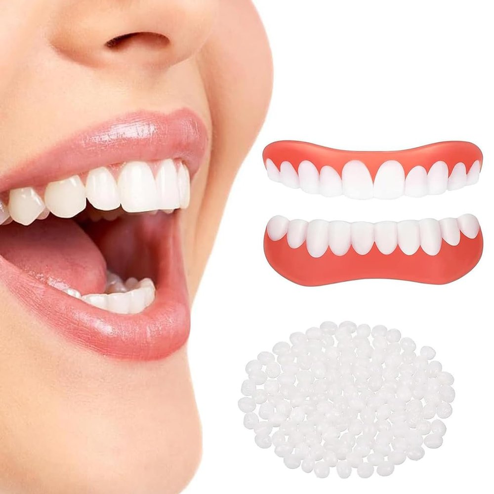 Dazzluxe 2 Pairs Instant Veneers Dentures, Clip in Veneers Teeth Top And Bottom, Snap on Veneers Teeth Fake Teeth, Cosmetic False Teeth Whitening Veneers for Cover Imperfect Teeth