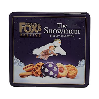 Foxs Festive Biscuit Selection  Featuring Classic Biscuit Varieties in The Snowman-Themed Tin  Delicious Cookies Ideal for Holiday Present, Festive Celebrations, and Seasonal Enjoyment.