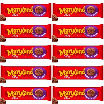 Cookies Bundle with Maryland Cookies Double Chocolate 200g - 10 Pack | Chocolate Flavoured Cookies with Chocolate Chips, Suitable For Vegetarians.