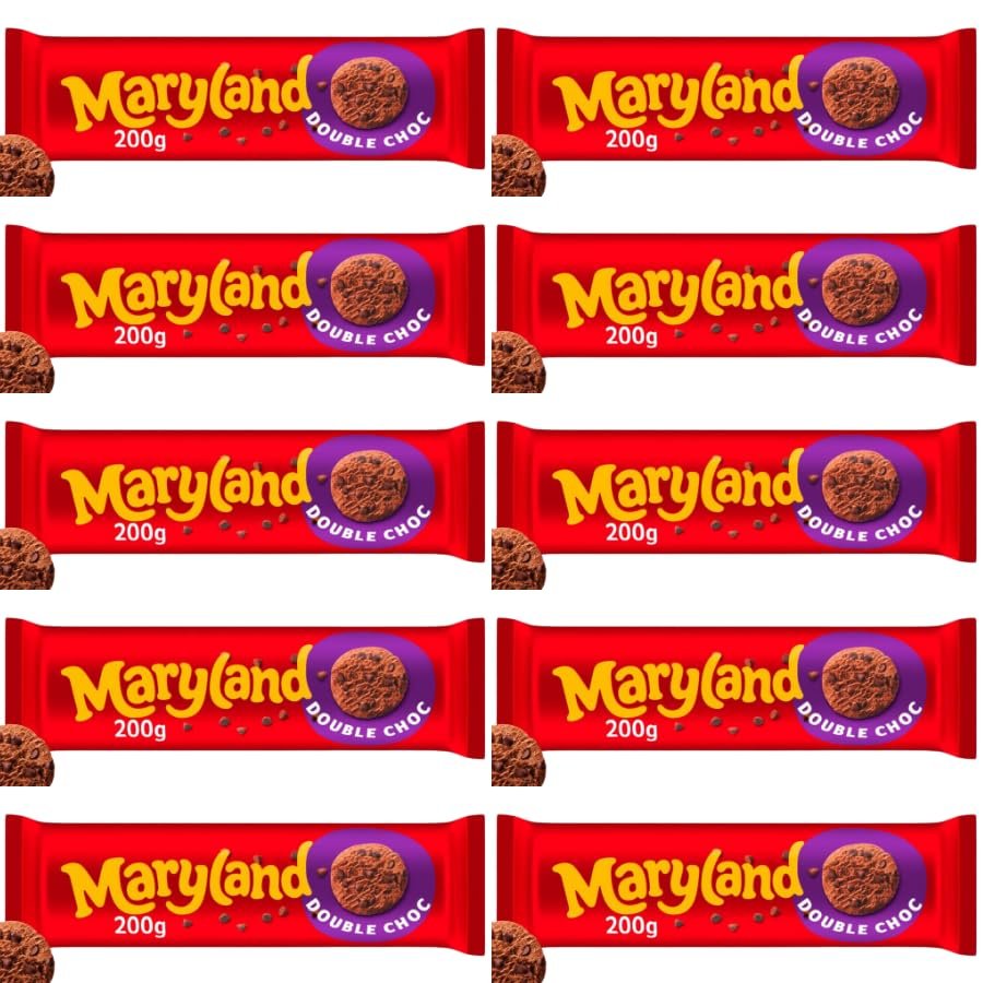 Cookies Bundle with Maryland Cookies Double Chocolate 200g - 10 Pack | Chocolate Flavoured Cookies with Chocolate Chips, Suitable For Vegetarians.