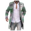 Foweknow Men's Wool Coat Medium Length Colour Block Transition Jacket Printed Simplicity Cardigan Fashionable Warm Comfortable Outdoor Jacket Versatile Leisure Jacket Long Sleeve Windbreaker, Green, view 1
