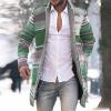 Foweknow Men's Wool Coat Medium Length Colour Block Transition Jacket Printed Simplicity Cardigan Fashionable Warm Comfortable Outdoor Jacket Versatile Leisure Jacket Long Sleeve Windbreaker, Green, view 2