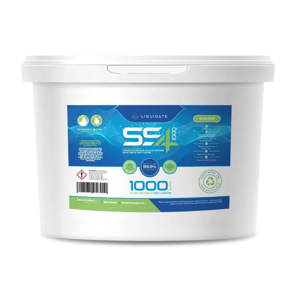 Liquidate - SS4 Recyclable Bucket Wipes - 1000 Extra Large Sheets | Hand & Surface Wipes | Eco-Friendly | Perfect for Homes, Offices, Gyms | Lemon Scent