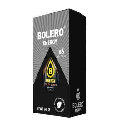 Bolero - Energy Pacific Punch - Box of 6 Sachets (6x7g) sugar-free instant flavoured energetic drink.