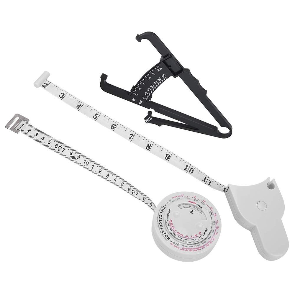 Skinfold Calipers, Body Fat Caliper BMI Measuring Tool Body Fat Tester Retractable Waist Measuring Tape Weight Loss Caliper