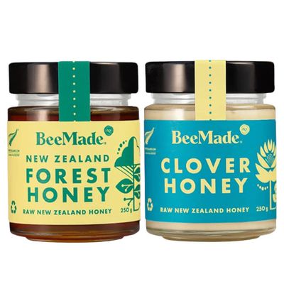 BeeMade - Harvest New Zealand Raw Honey Duo 250g x 2 Jars | 100% Pure Honey | Clover Honey & Forest Honey Pack of 2 | All Natural Honey Gift Sets