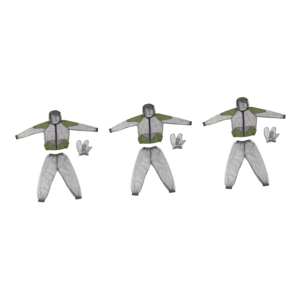 Didiseaon 3sets Outdoor Breathable Mesh Hooded Suit for Men Gloves for Camping and Hiking Activities Grey
