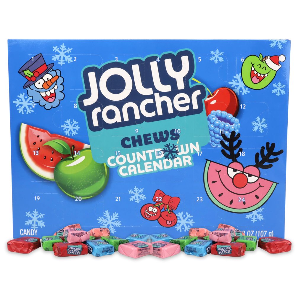 Jolly Rancher Chews Candy Advent Calendar, 2024 Countdown to Christmas, Individually Wrapped, Fruit-Flavored Treats, 24 Days