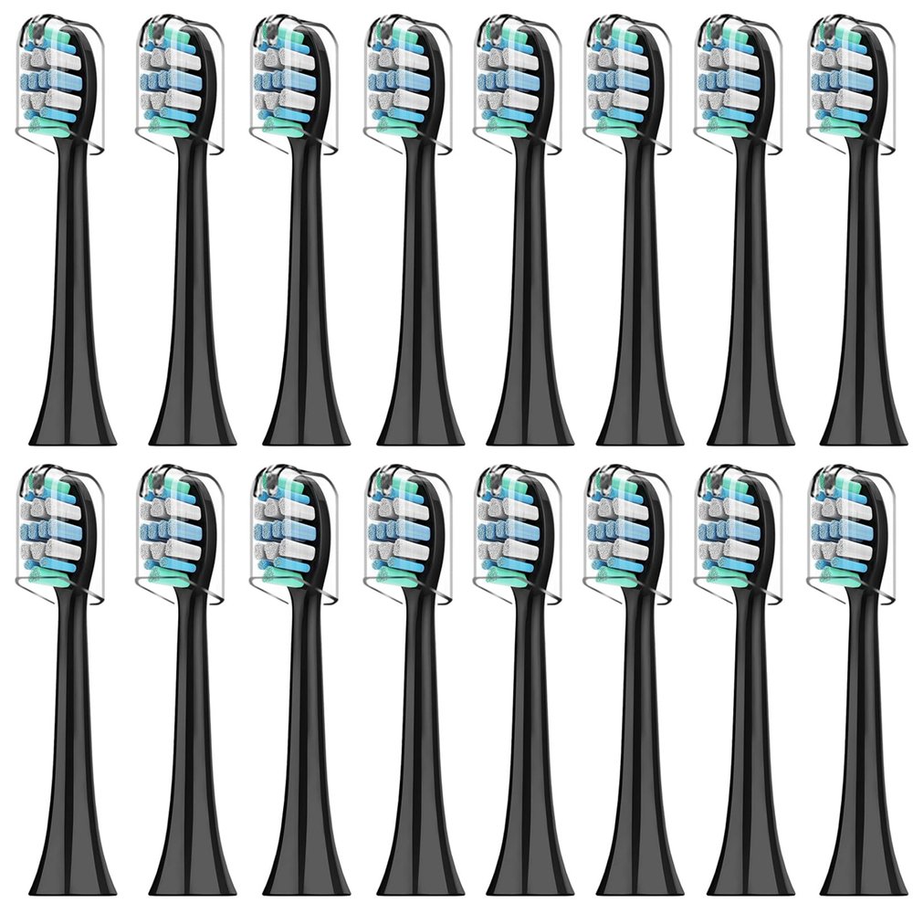 16 Replacement Toothbrush Heads Compatible with Philips Sonicare Toothbrush, 7900 3100 4300 5500 Plaque Defence Brush Head with Densely Clustered Bristles - Standard Sonic Brush Heads - Black