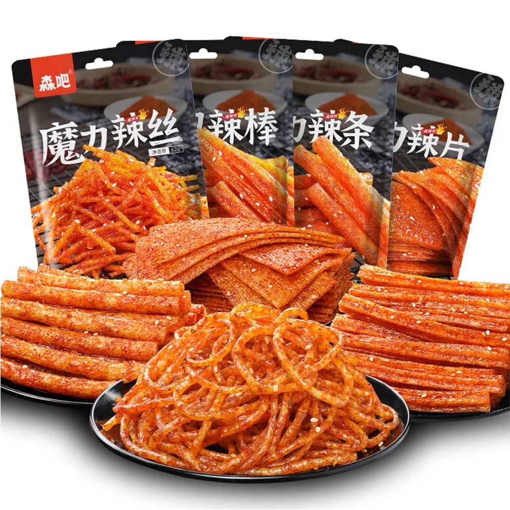 McKona Spicy Strips Seasoned Snacks Latiao Sweet and Spicy Chinese Spicy Strip Snacks Classic Hot Strips for Office Casual Snack Four Packs65g4Packs