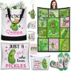 Buryeah 9 Pcs Funny Pickle Gifts for Pickle Lovers Christmas Pickle Themed Gifts for Women Pickle Printed 60 x 50'' Blanket Mug Makeup Bag Tote Bag Pillowcase Socks Keychain Candle Card for Employee view 1