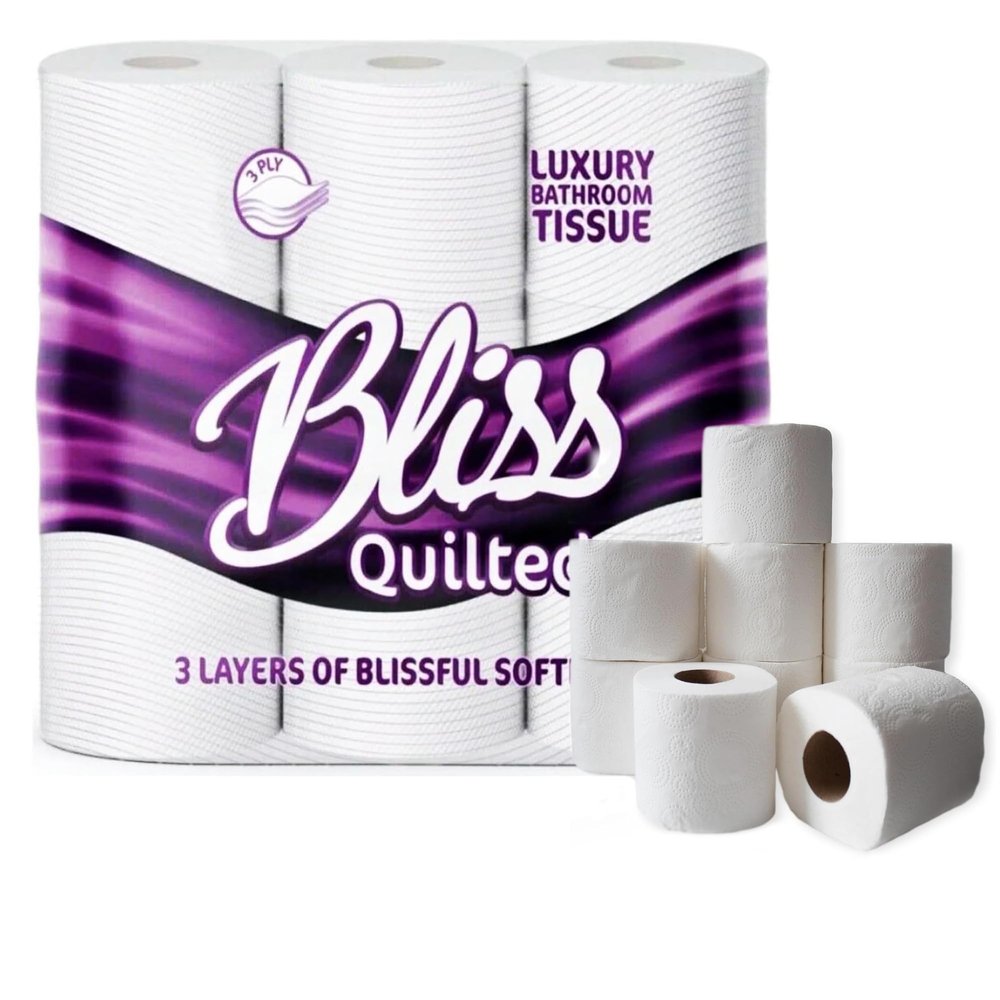 3-Ply Luxurious Super Soft Bliss Quilted Toilet Tissue Rolls for Washrooms (90)