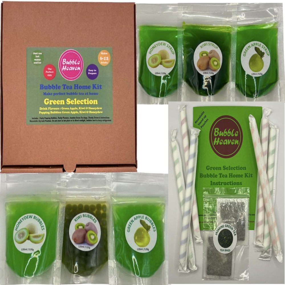 Fruity Green Selection Boba Bubble Tea Make at Home Kit 6-12 Extra Large Drinks