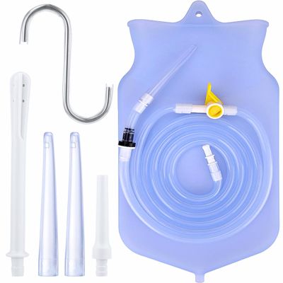 2L Silicone Enema Bag Douche Bag Kit, 1 Set 2m Replace Tubes with Pulley Valve Anal Douch for Men Cleansing Non-Toxic Nozzles (2L & 1Tubes Set) Colon Cleaning Silicone Coffee Bag Reusable