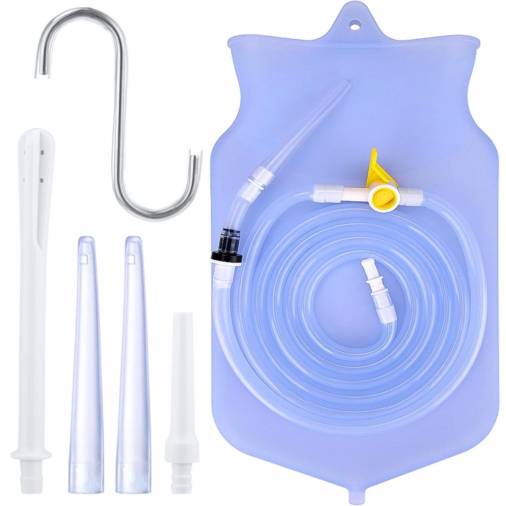 2L Silicone Enema Bag Douche Bag Kit, 1 Set 2m Replace Tubes with Pulley Valve Anal Douch for Men Cleansing Non-Toxic Nozzles (2L & 1Tubes Set) Colon Cleaning Silicone Coffee Bag Reusable