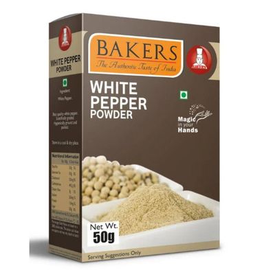 BAKERS White Pepper Powder, Freshly Ground Spice for Enhanced Flavor in Cooking & Seasoning - 50g (Pack of 2)
