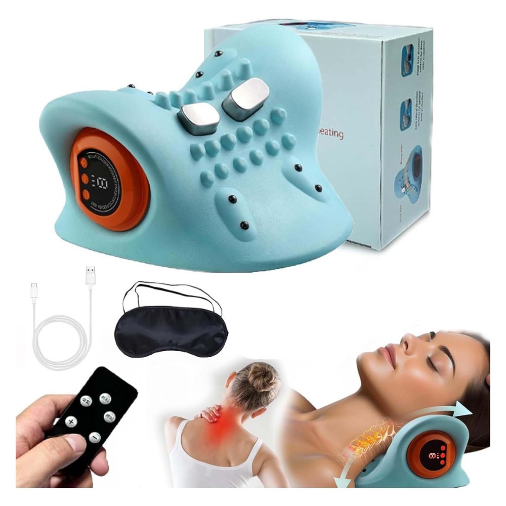 2024 Best Hugterra Neck Massager,Hugterra Neck Massager Relaxer,Hugterra Massager 26-Degree Angle Neck Relaxer Stretcher,Ease Back & Neck Pain,3 Heating Levels,Shiatsu Massage Cervical Pillow