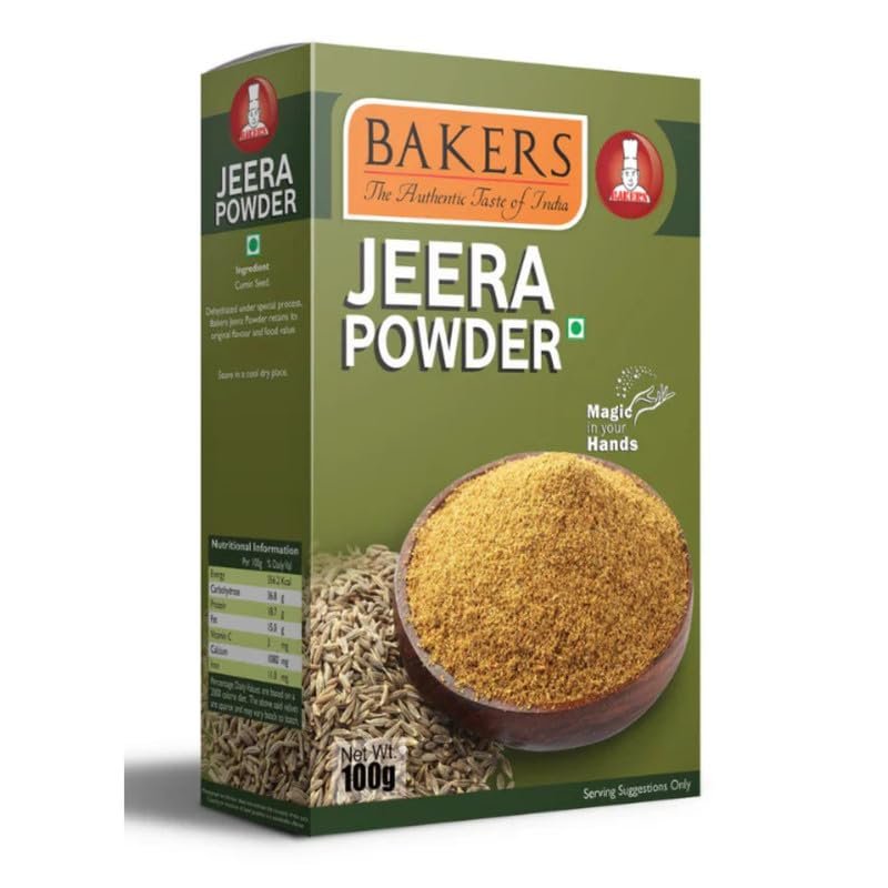 BAKERS Jeera (Cumin Seeds) Powder, Whole Spices for Flavorful Curries, Dishes & Seasoning - 100g (Pack of 2)