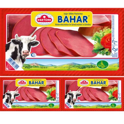Egeturk Bahar Pastrami Beef Pastirma Salami Turkish Taste Halal Meat 100 Gram x 3 Pack by Pufai