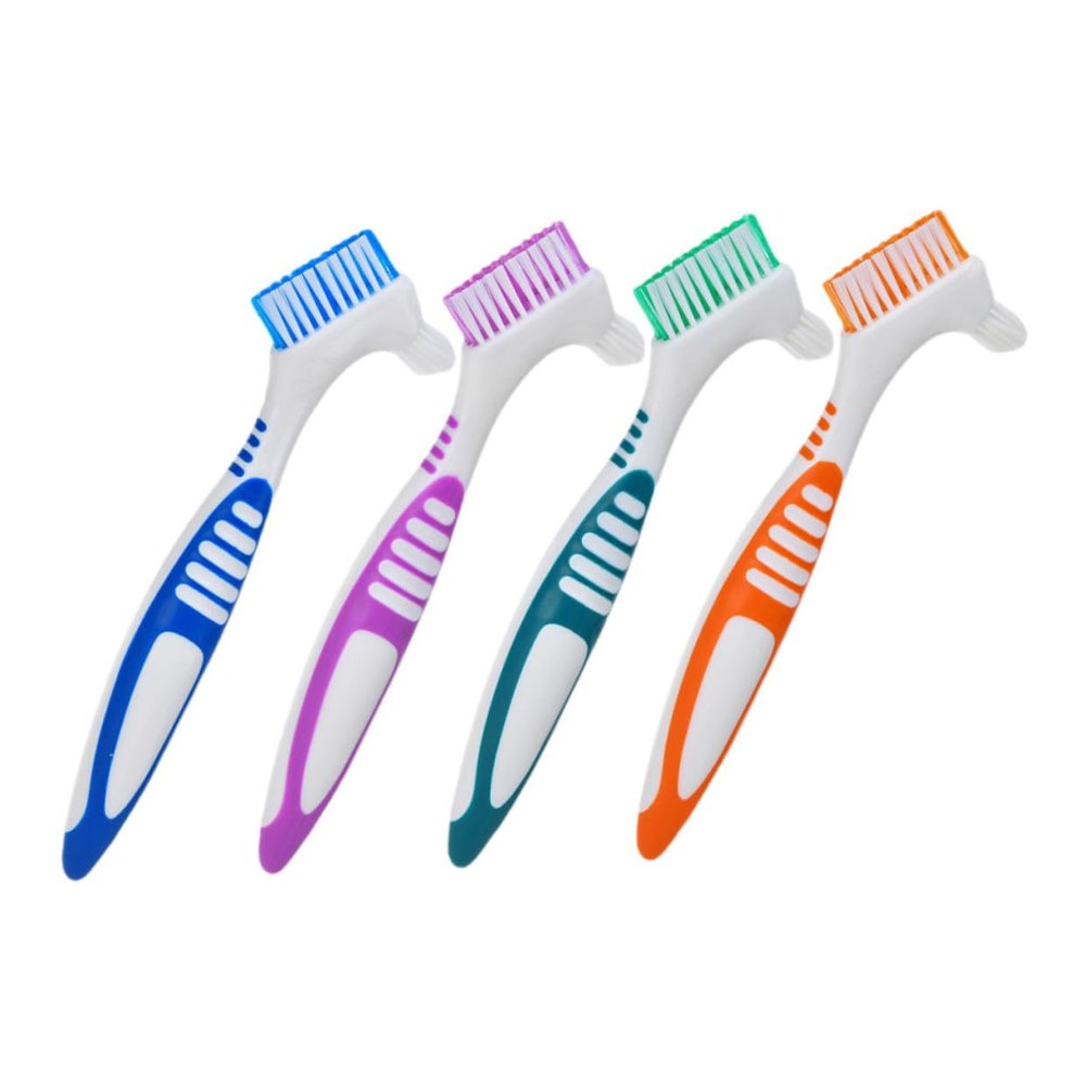 Healeved 4pcs Double-Sided Hard Bristle Denture Brush False Teeth Cleaner Tool for Plaque Removal and Stain Cleaning Oral Care at Home