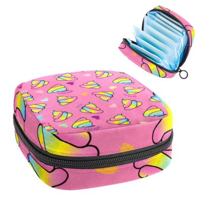 Sanitary Napkin Storage Bag, Menstrual Cup Pouch Tampon Bag, Period Pads Holder Organizer for Women Girls, Funny Rainbow Poop