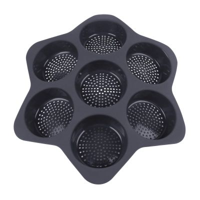 aqxreight 7 Cavity Silicone Hamburger Bun, Non Stick Baking Pan for Egg, Cornbread, Layer Cake, Soft and Flexible for Convenient Storage, High Heat -40F to 450F, Dishwasher Safe, (Grey)